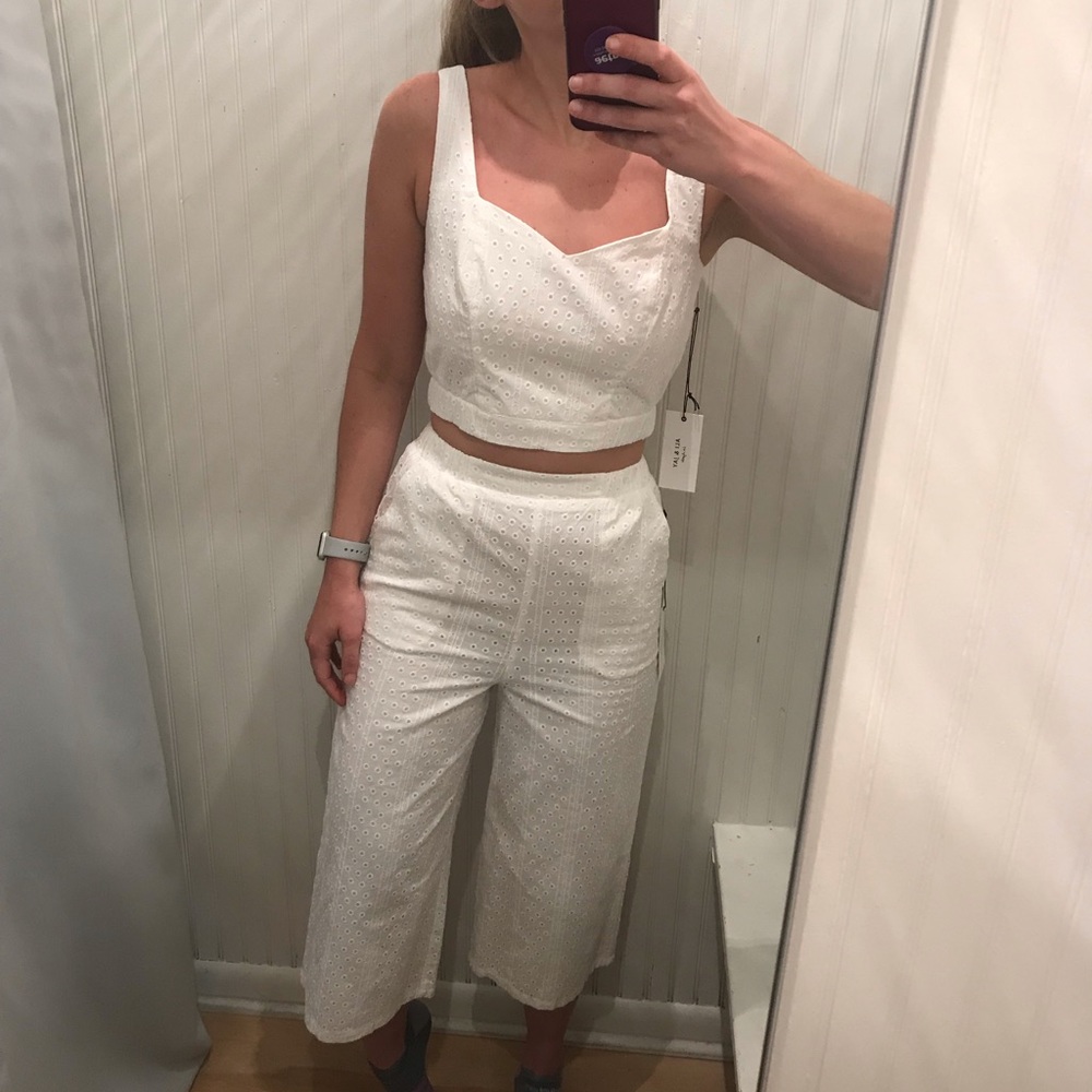 Eyelet white pant set